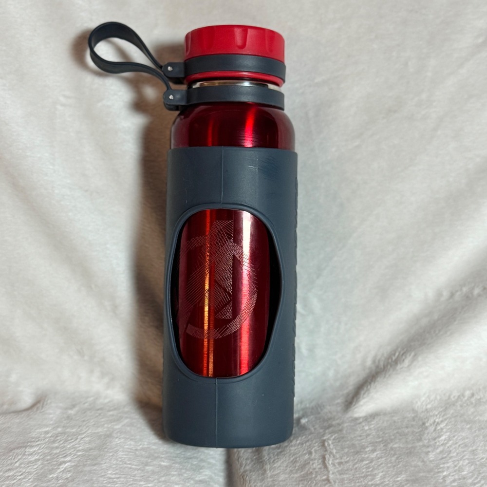 Marvel Red Avengers Stainless Steel Tumbler with Gray Sleeve, Disney 22oz